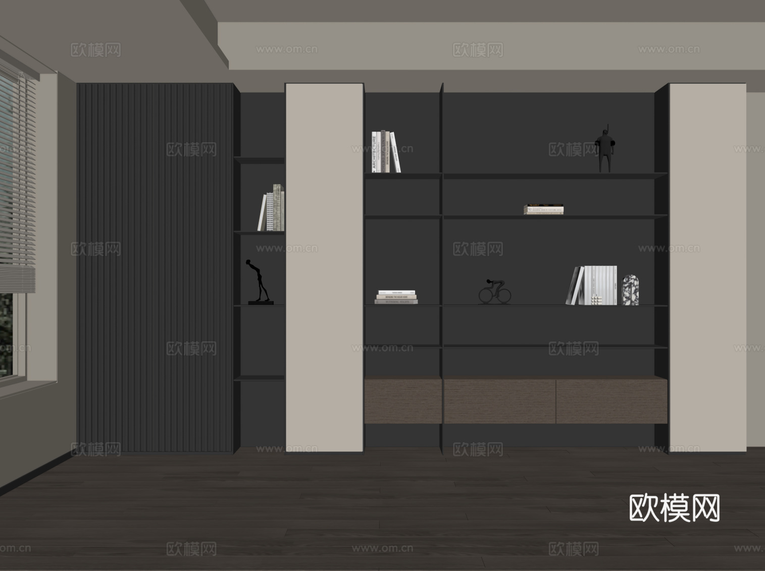 现代意式书柜su模型
