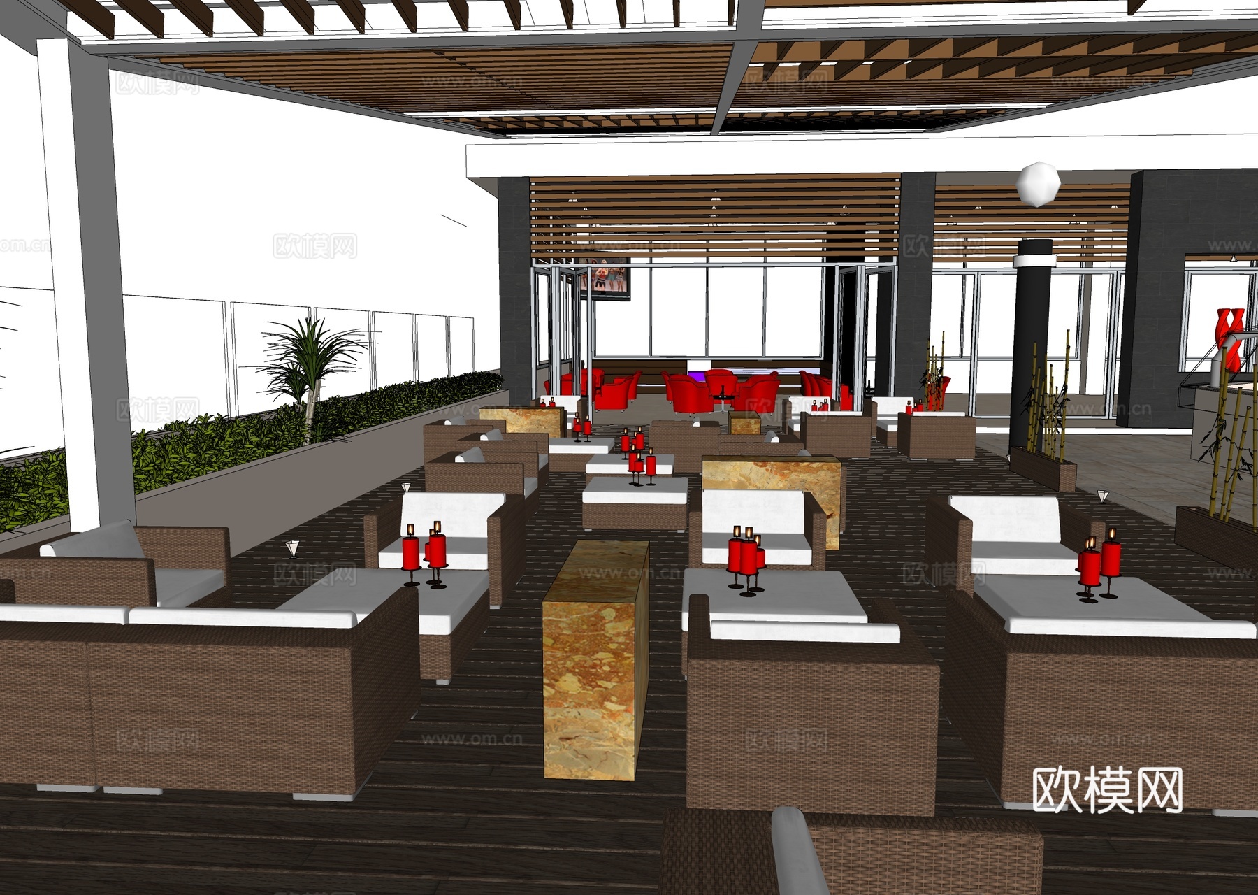 现代咖啡厅 休息区 餐桌椅组合su模型