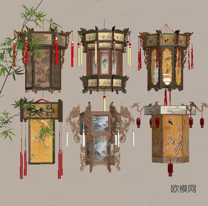 中式灯笼su模型