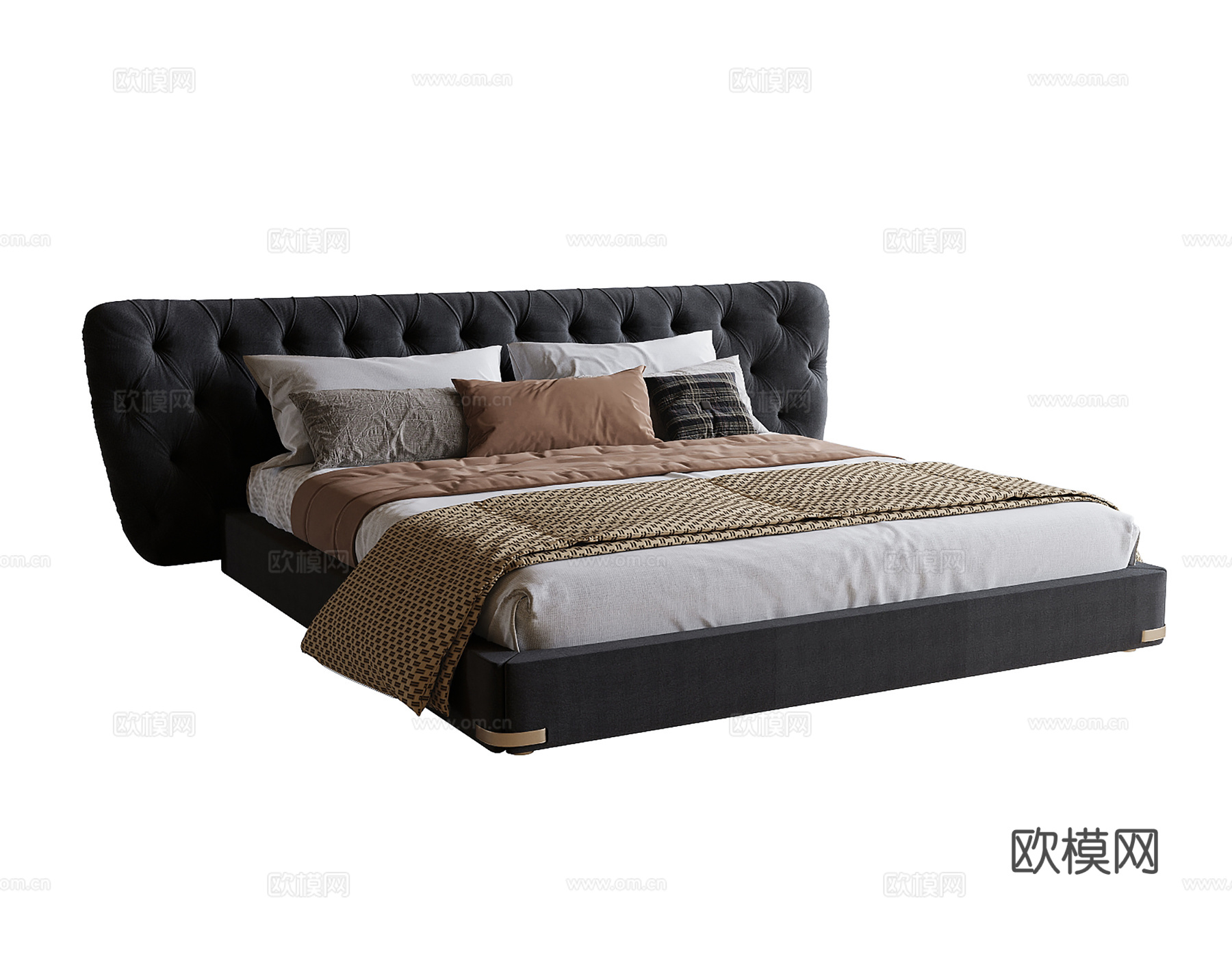 现代双人床su模型