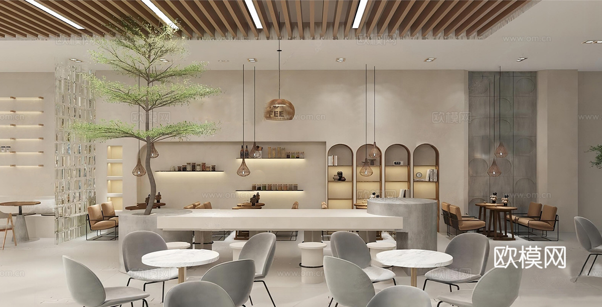 现代简约咖啡店 桌椅组合su模型