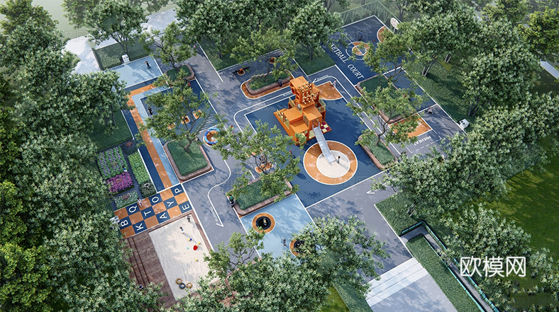 现代儿童游乐区 儿童活动场地su模型