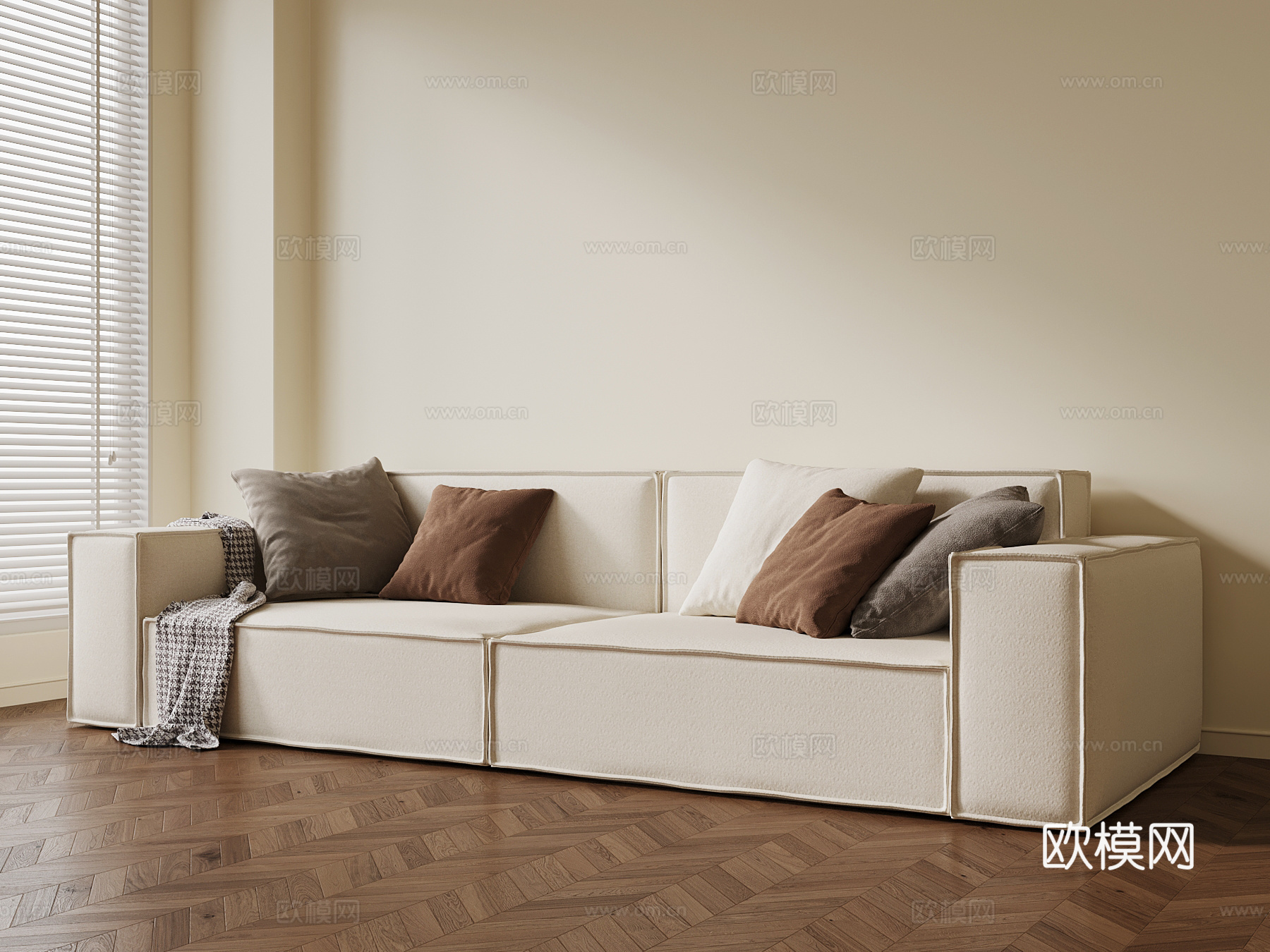现代奶油沙发 多人沙发su模型