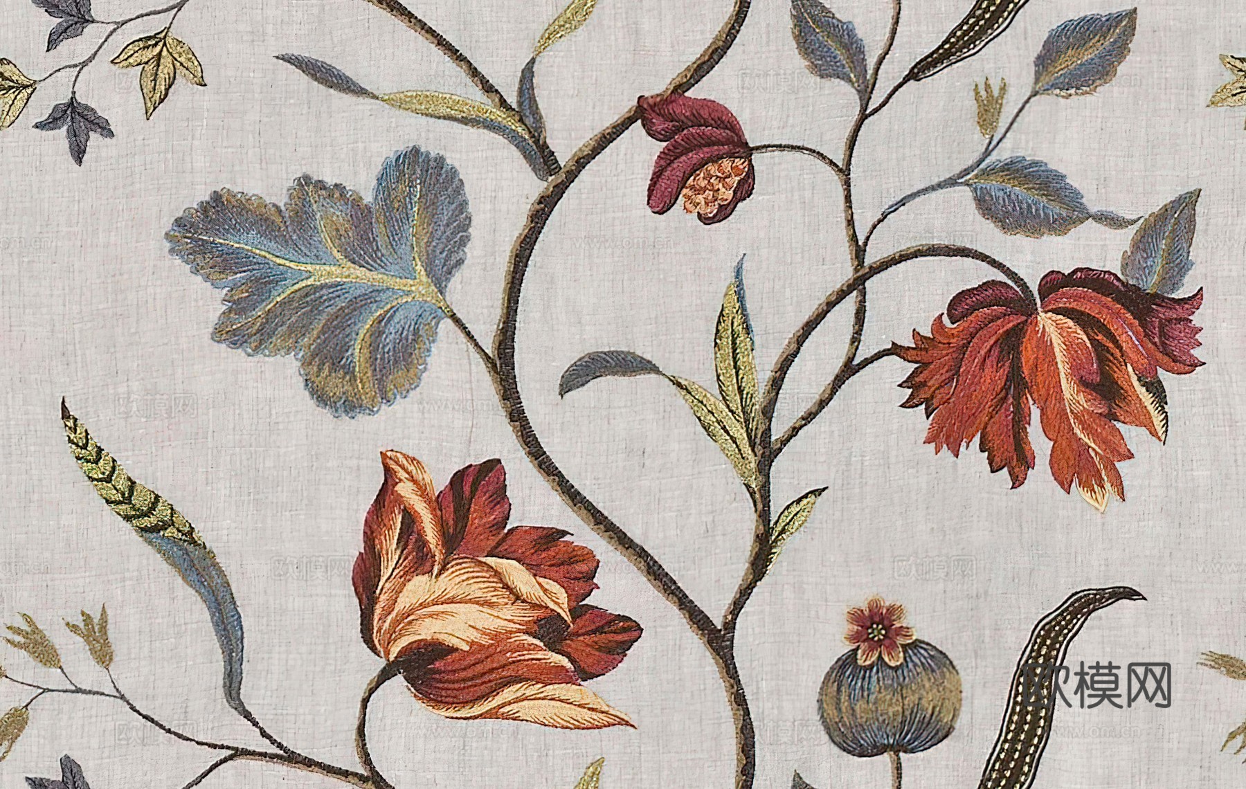 无缝刺绣花纹布