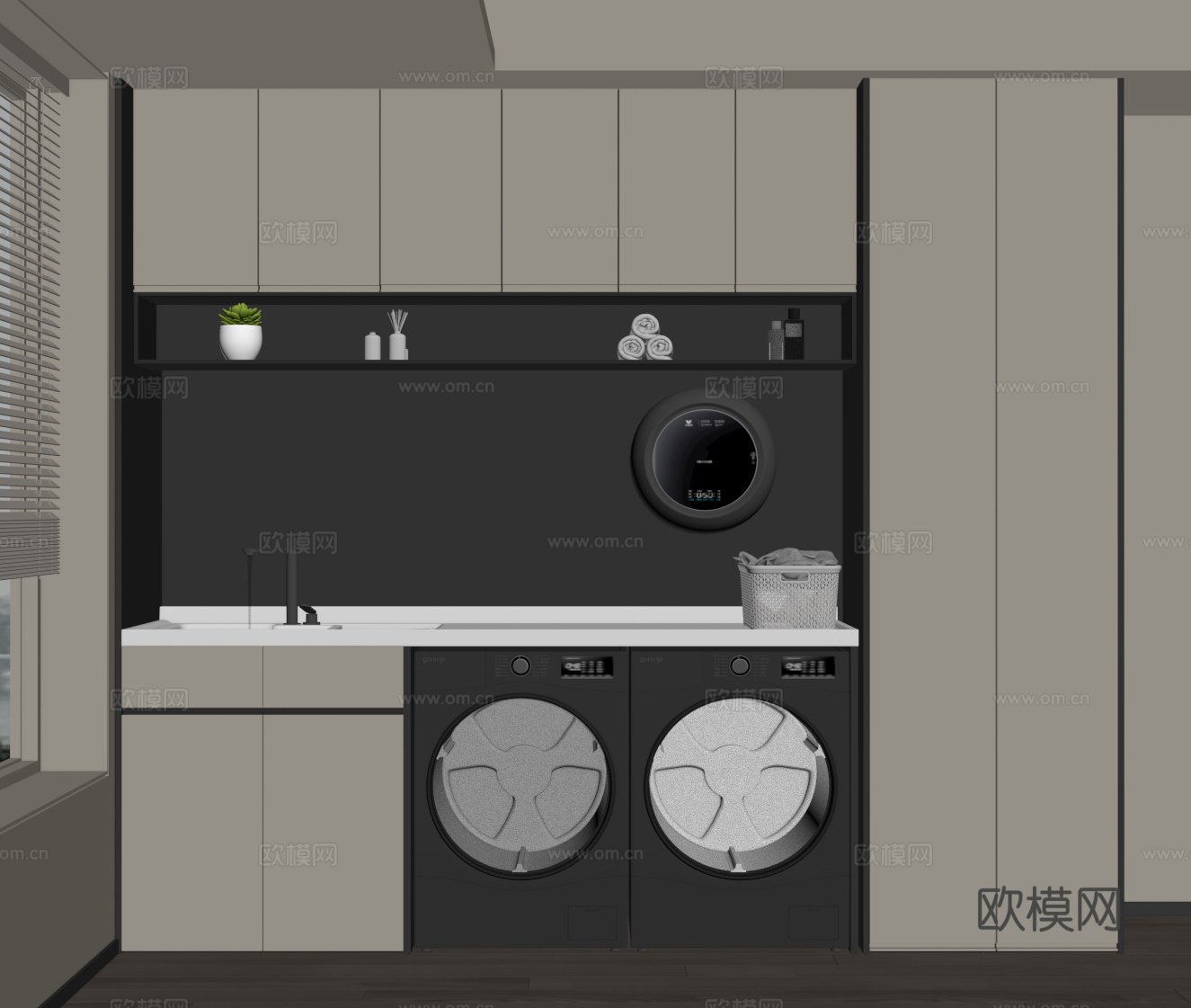 现代阳台柜 洗衣机柜su模型