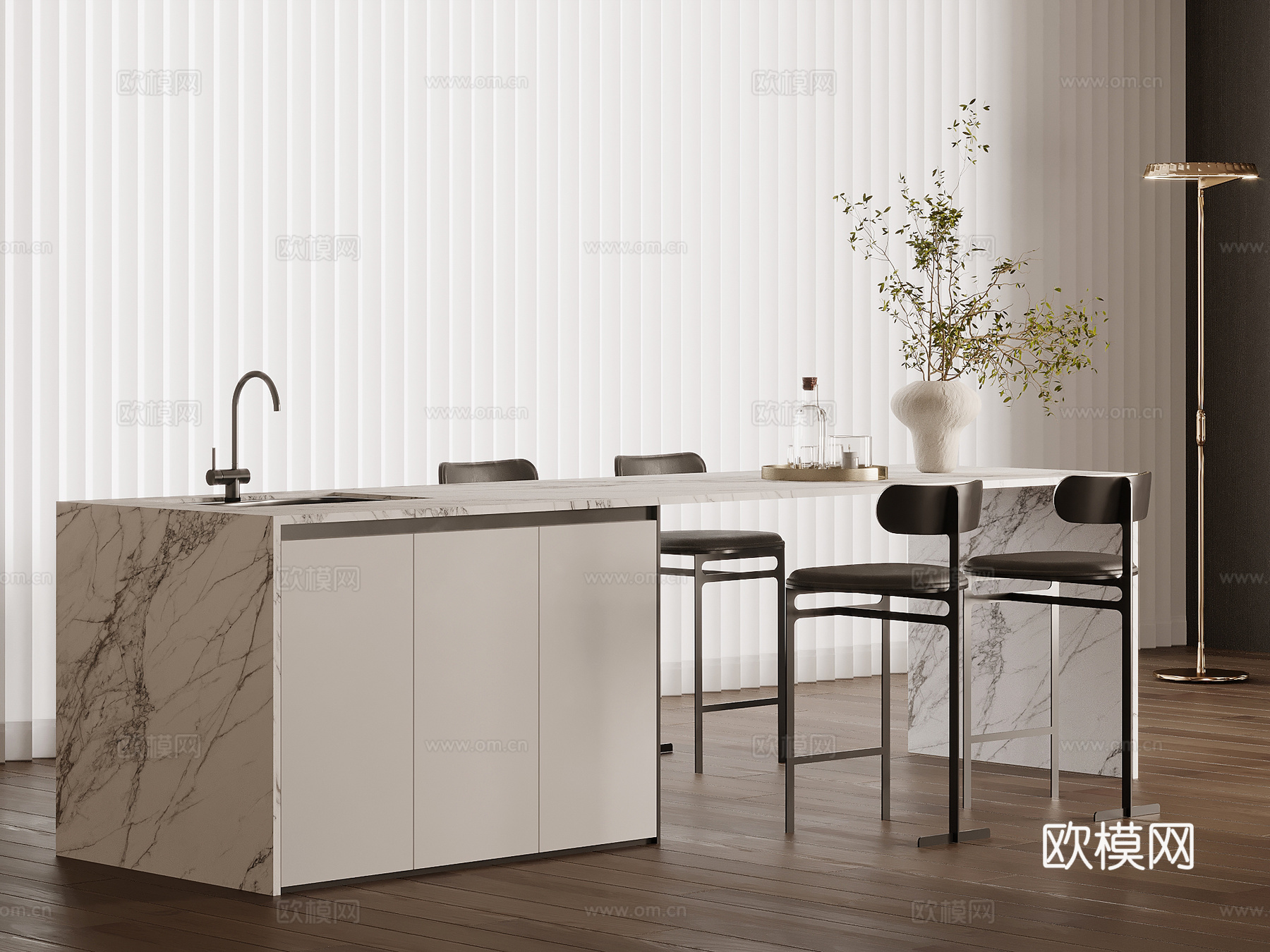 现代简约吧台 岛台 水吧台su模型