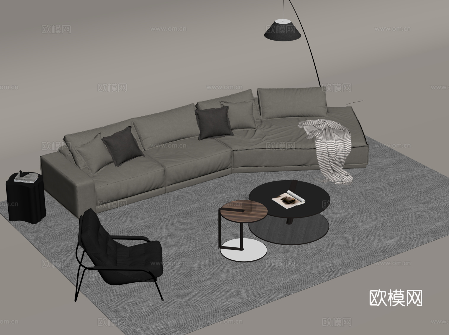 现代简约沙发茶几组合su模型