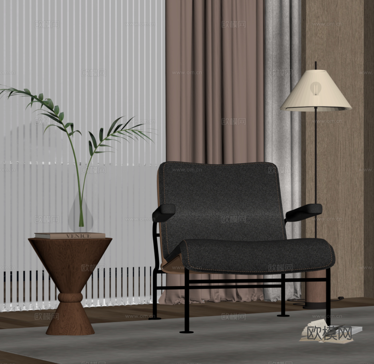 现代休闲椅 边几su模型