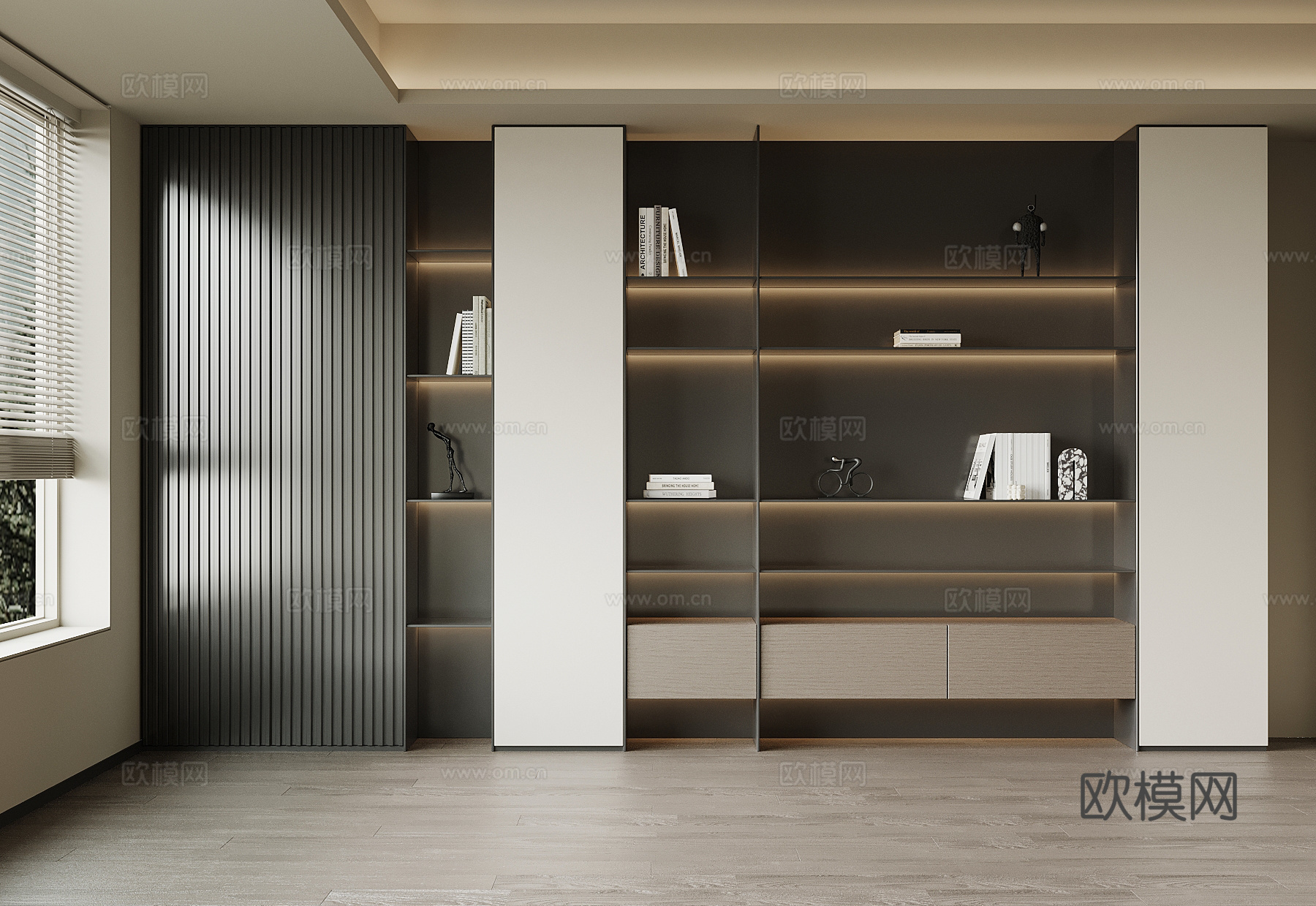 现代意式书柜su模型