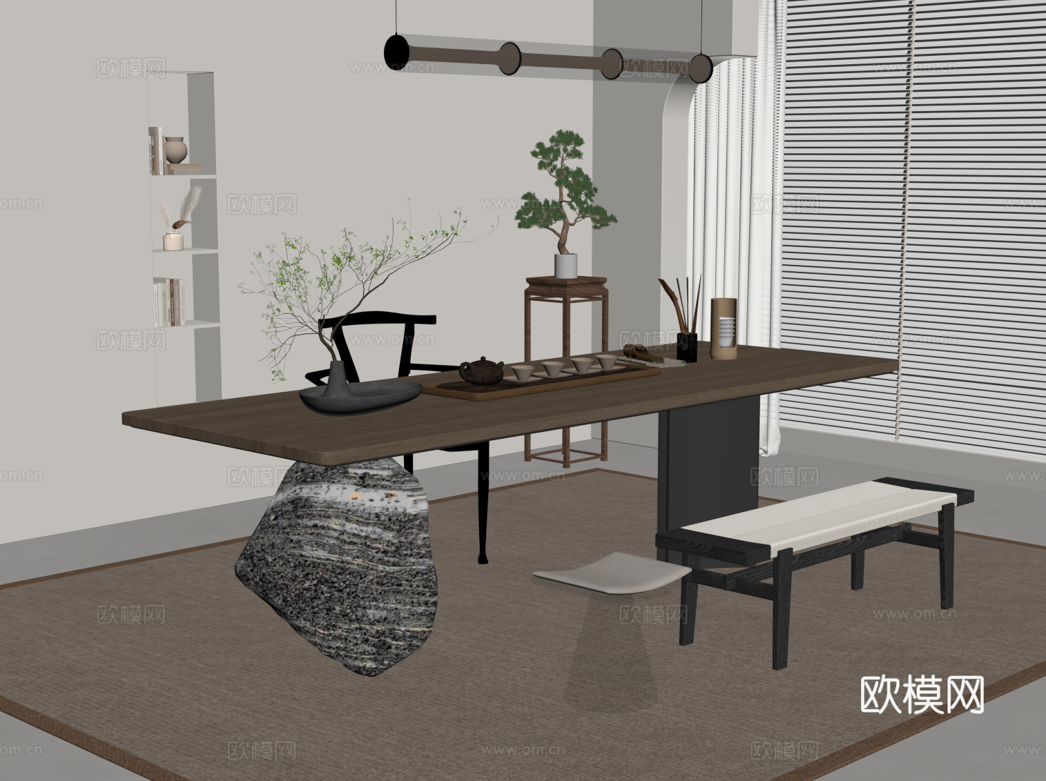 现代茶桌椅 茶台su模型