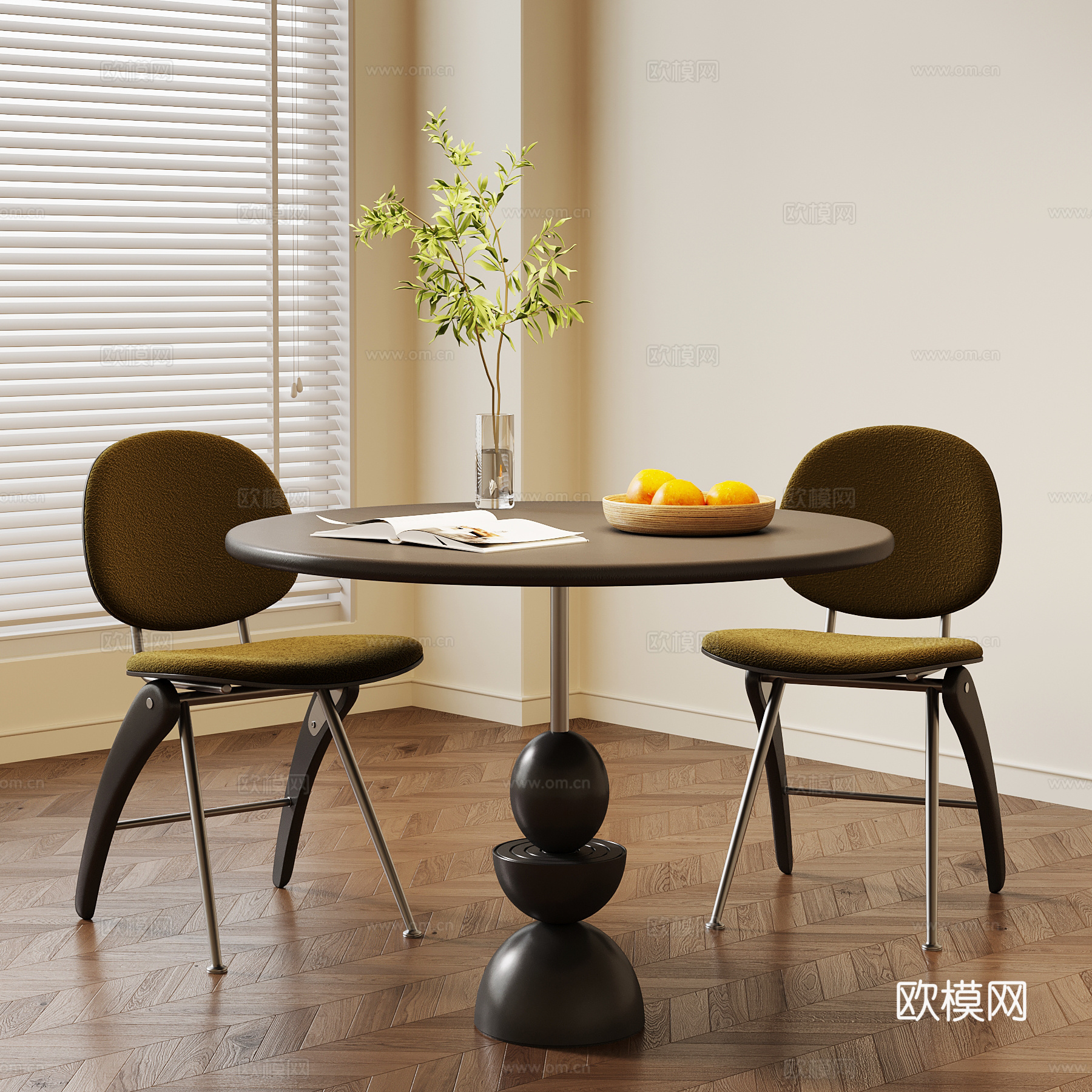 法式复古餐桌 圆桌su模型
