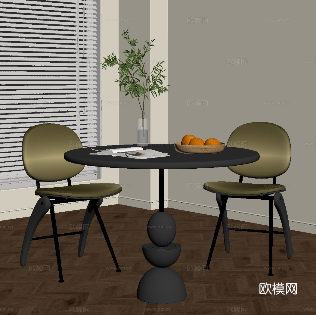 法式复古餐桌 圆桌su模型