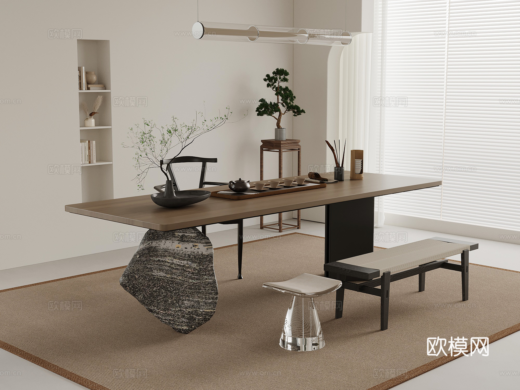 现代茶桌椅 茶台su模型
