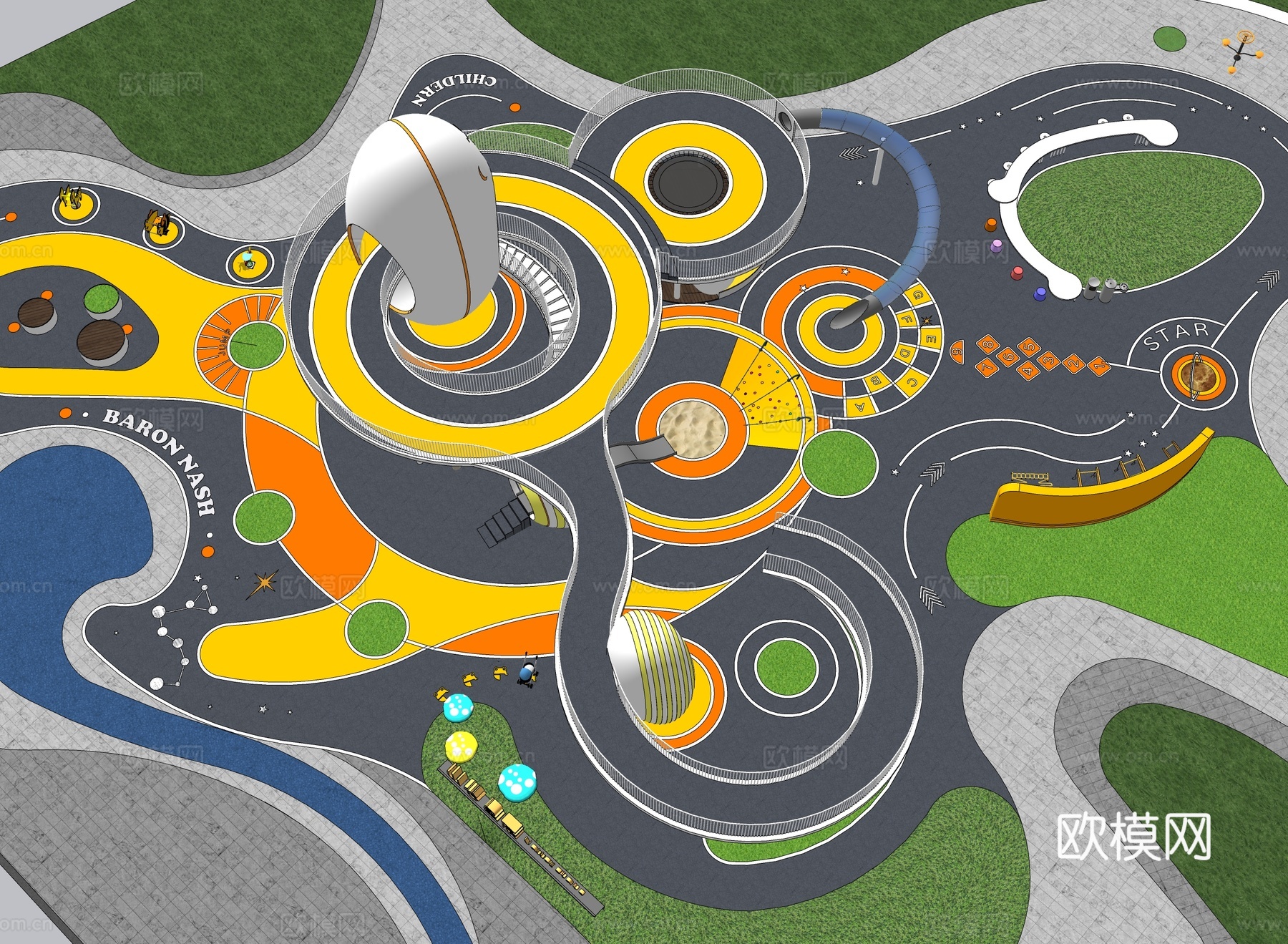 现代儿童游乐区 儿童场地 儿童设施su模型