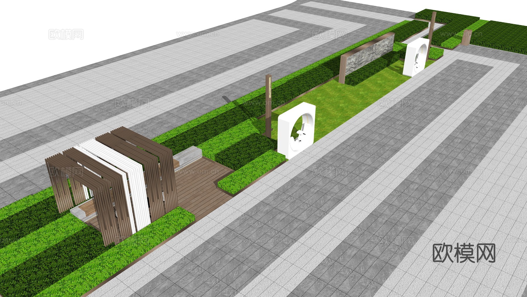 新中式景观廊架条凳，垃圾桶，灯柱su模型