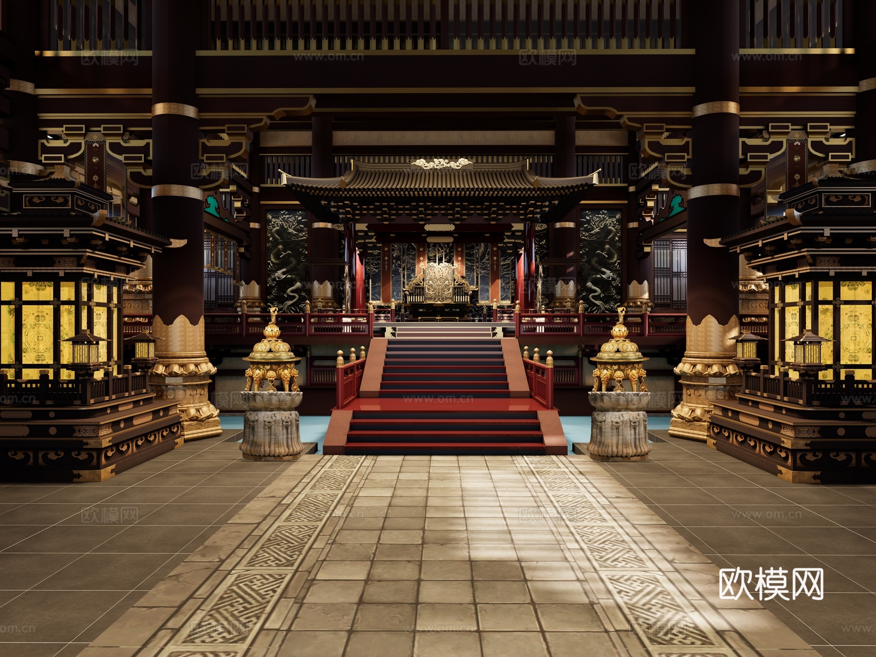 唐宋明清宫殿大堂 上朝大堂 中式新中式影视 古代皇宫大殿su模型