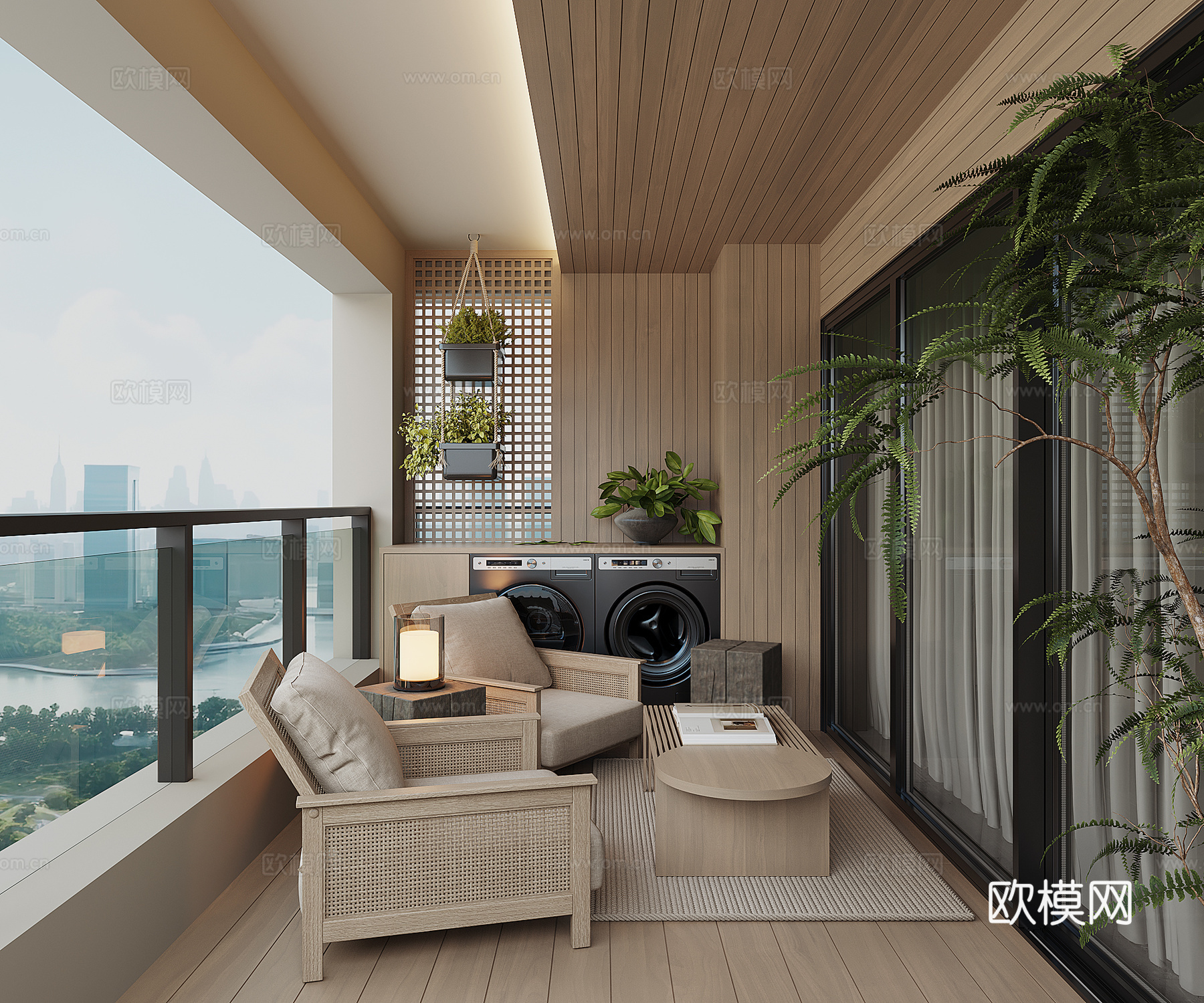 现代阳台花园3d模型下载