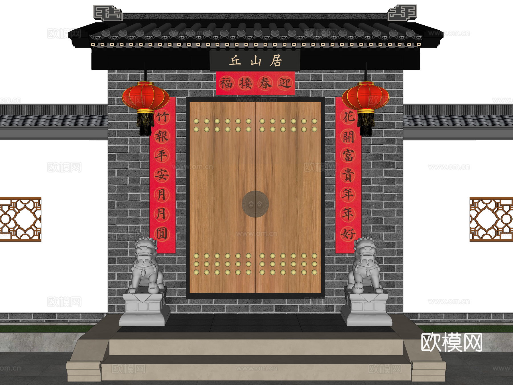 新中式庭院门 古建院门 四合院庭院门 中式入户门 乡村庭院门su模型