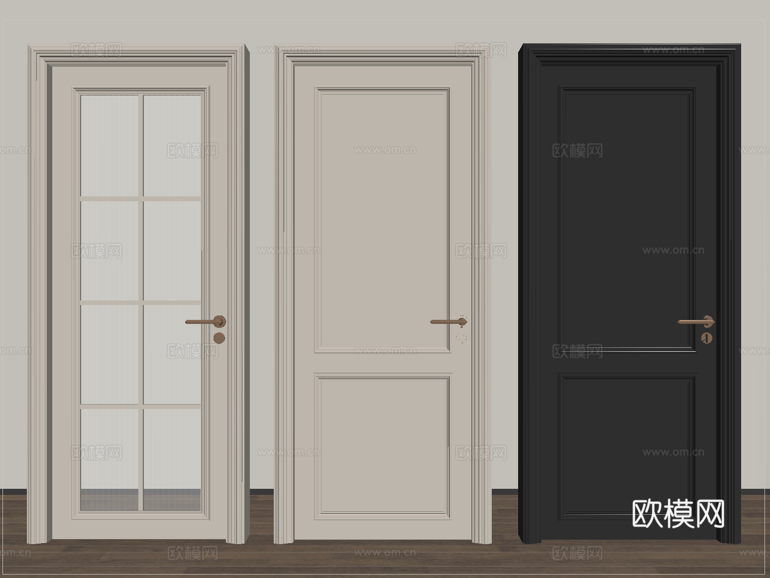 法式平开门 玻璃门 实木门 卧室门 厨卫门su模型