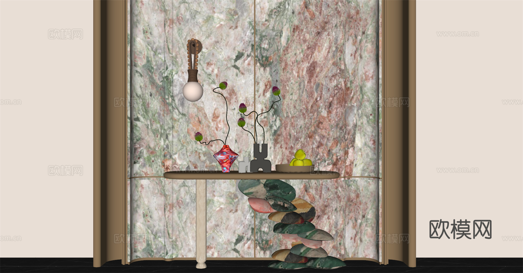 现代玄关柜 玄关背景 隔断 端景台 艺术装置 挂件 花瓶花艺su模型