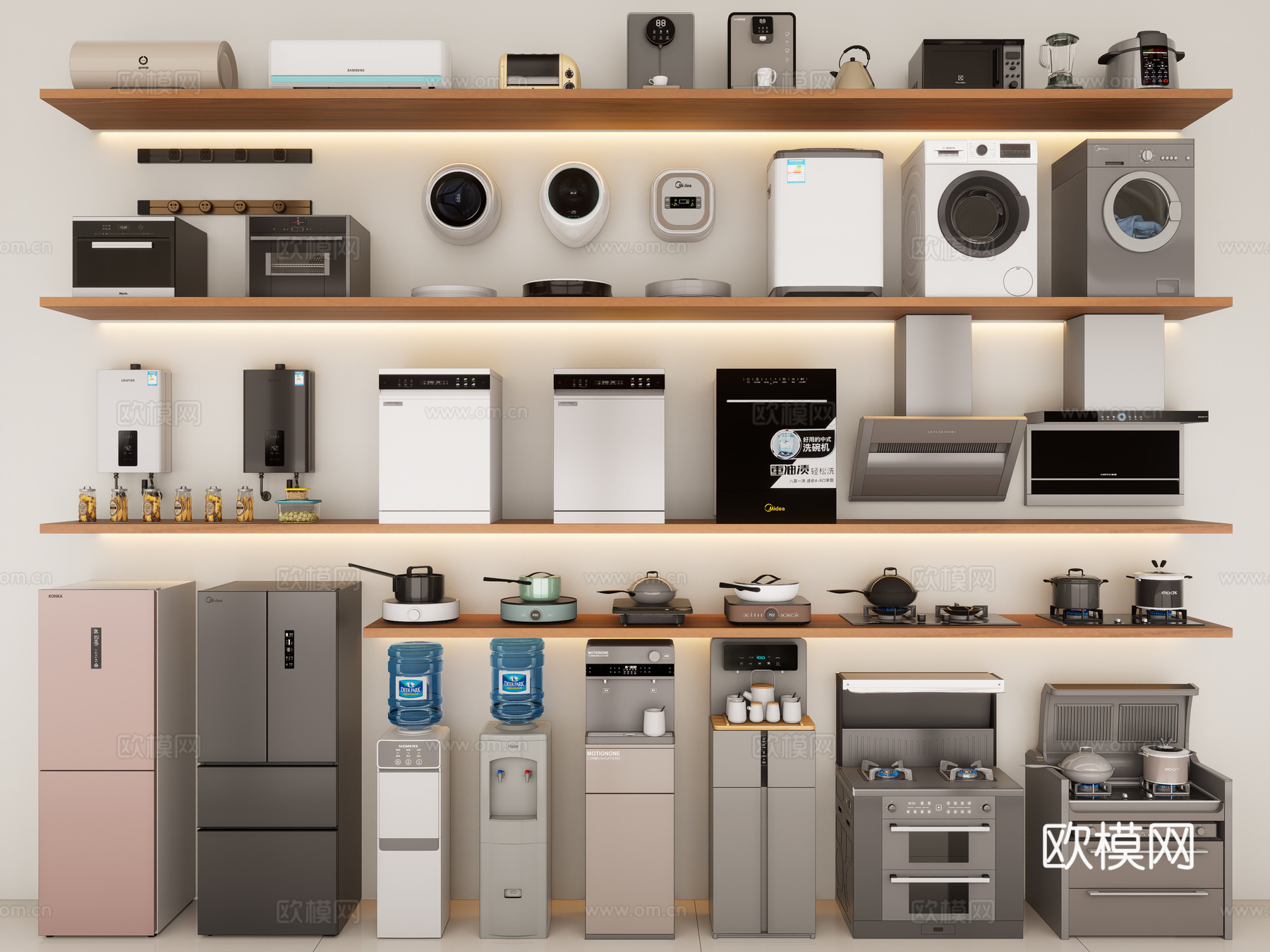家用电器组合 厨房电器组合 家电电器组合 空调洗衣机 电磁炉su模型