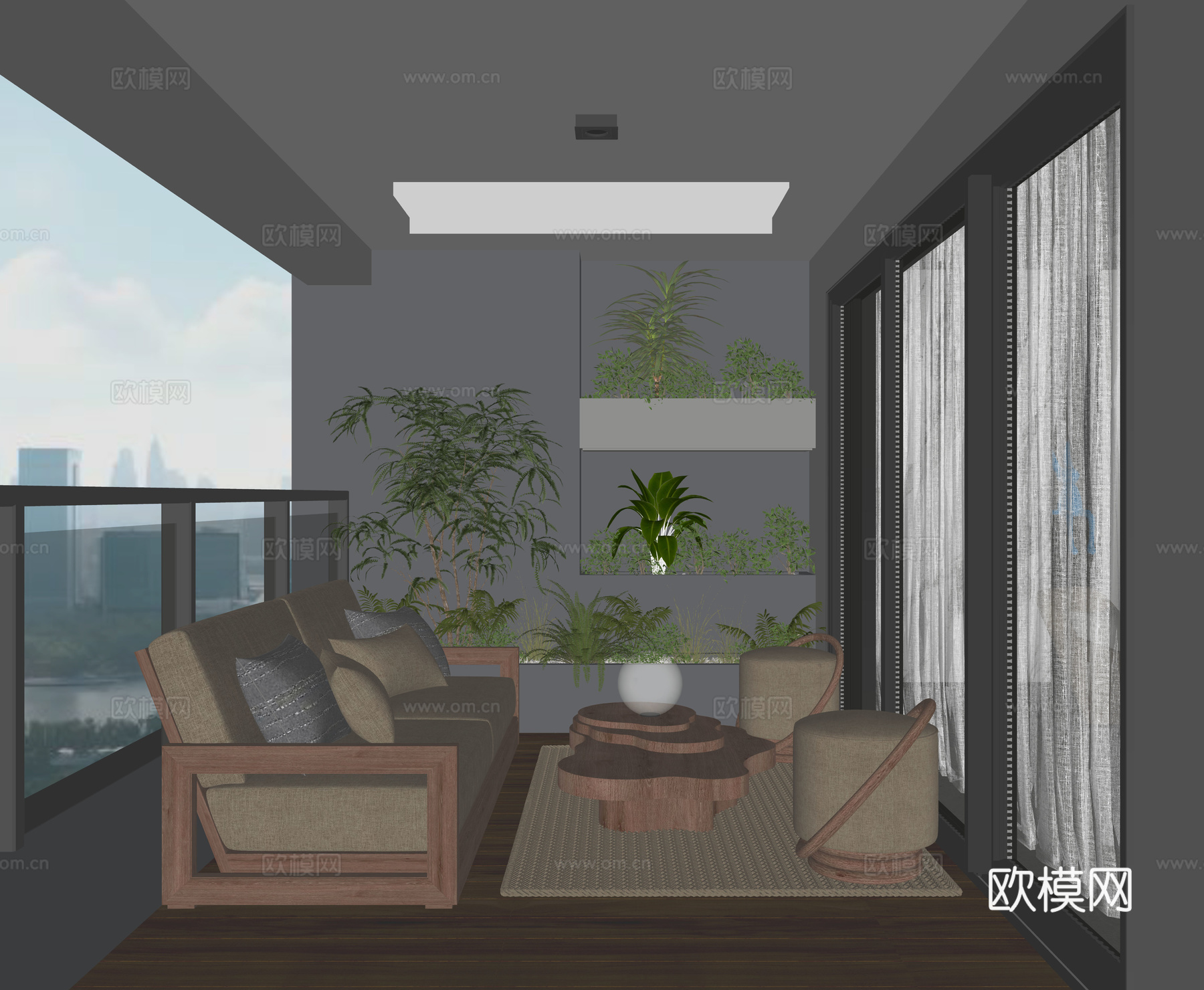 现代生活阳台su模型