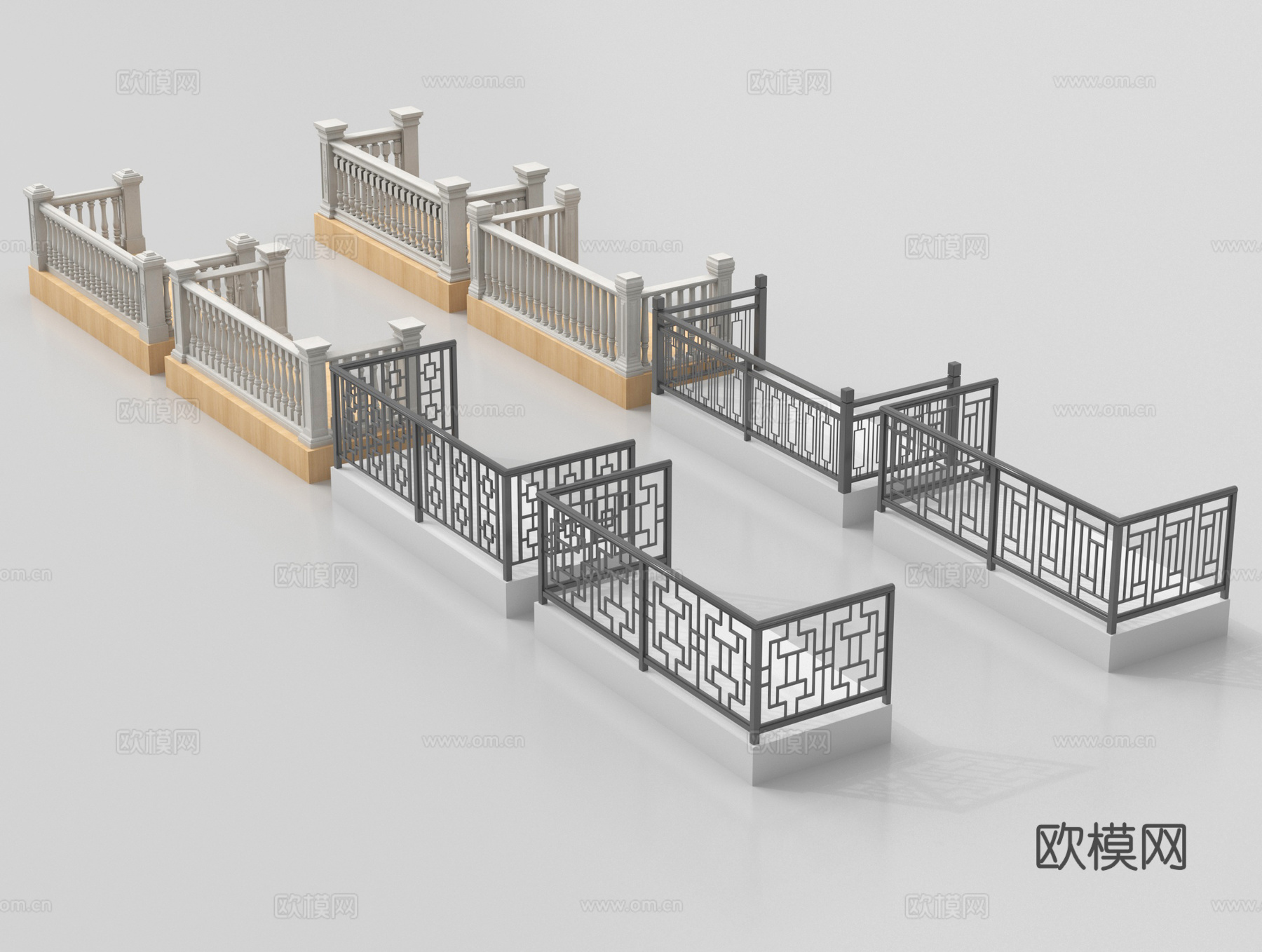 现代围栏护栏 阳台栏杆 铁艺栏杆su模型