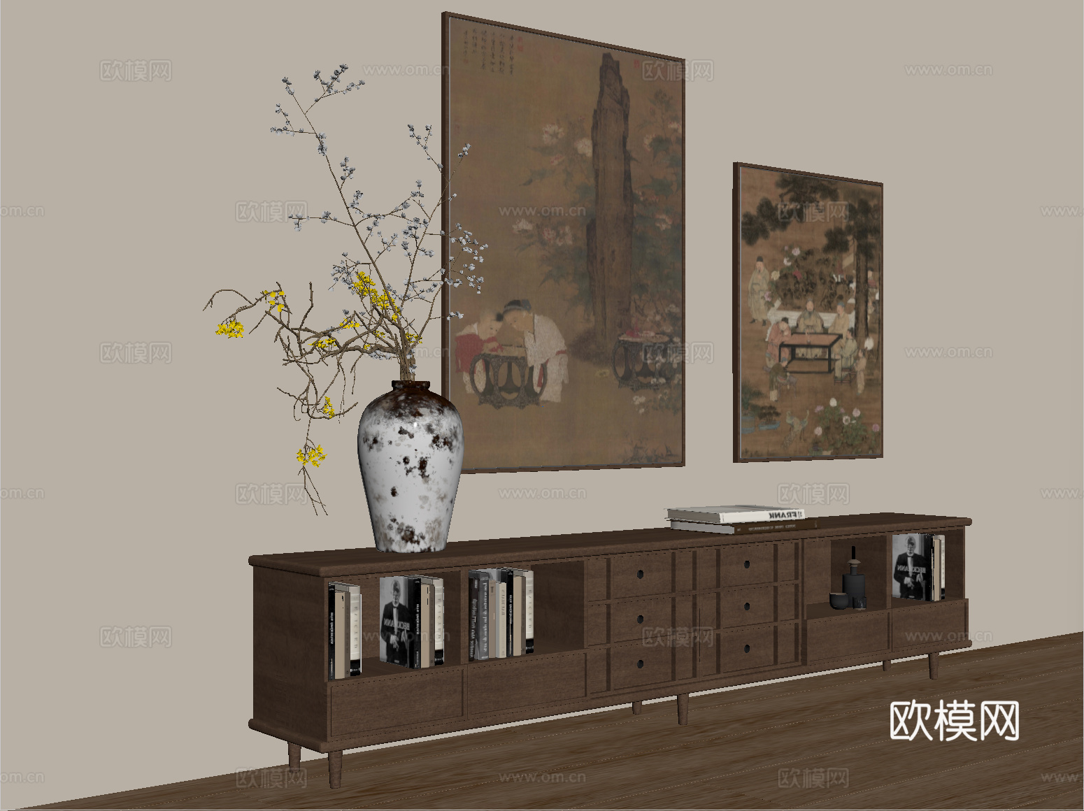 中古电视柜 边柜 挂画 摆件su模型