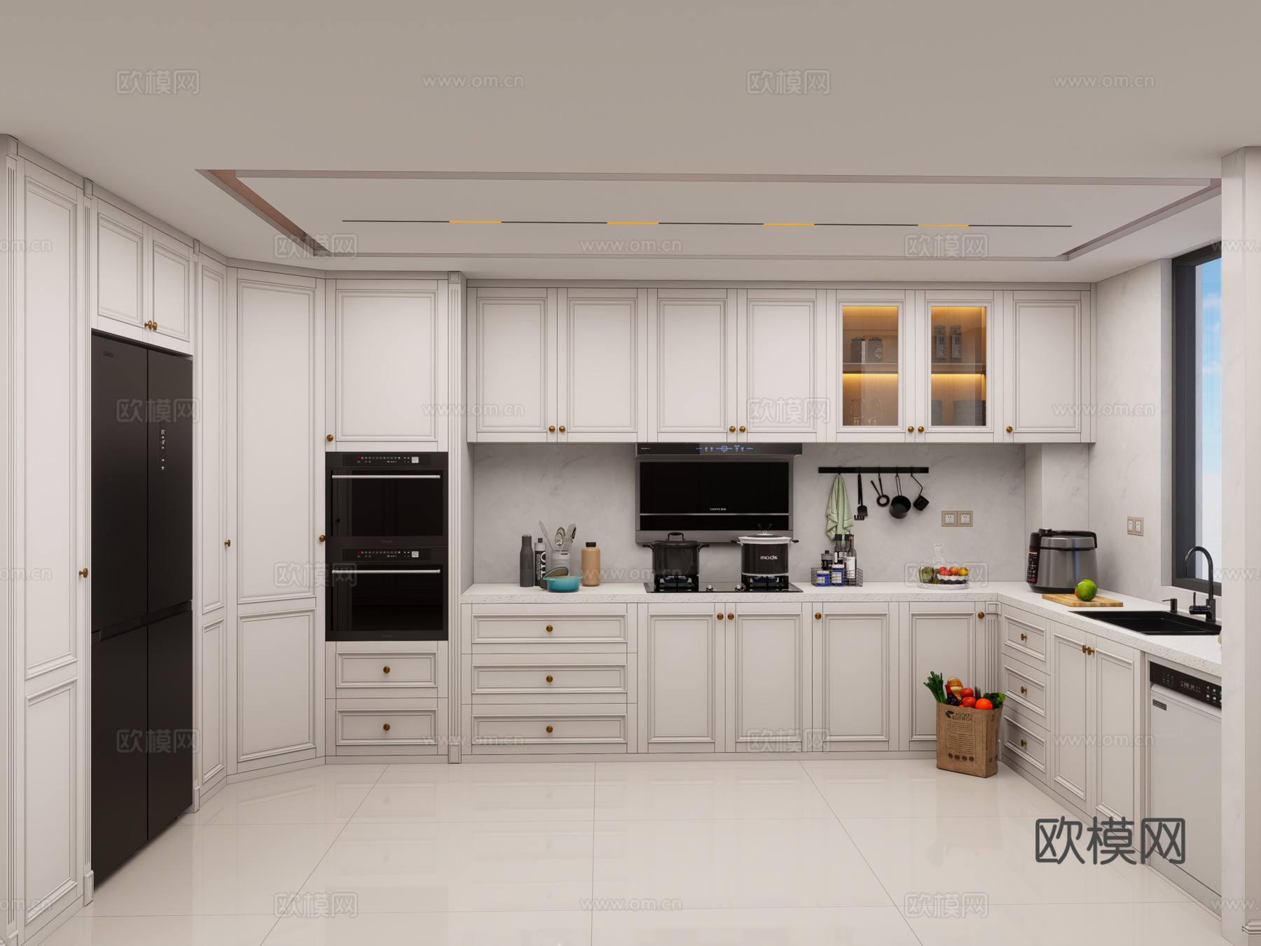 法式开放式厨房 美式U型厨房 橱柜 厨具  厨房用品 厨房su模型