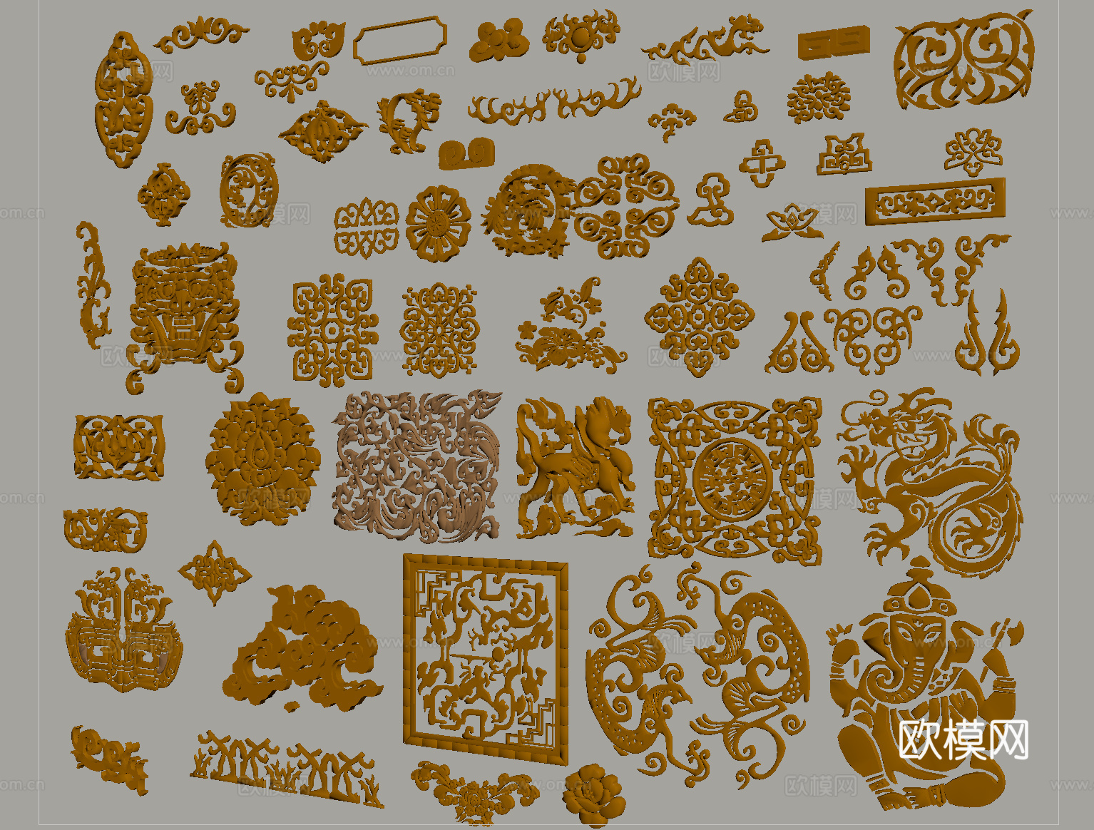 中式雕花 仿古雕花 浮雕雕花 镂空花纹su模型