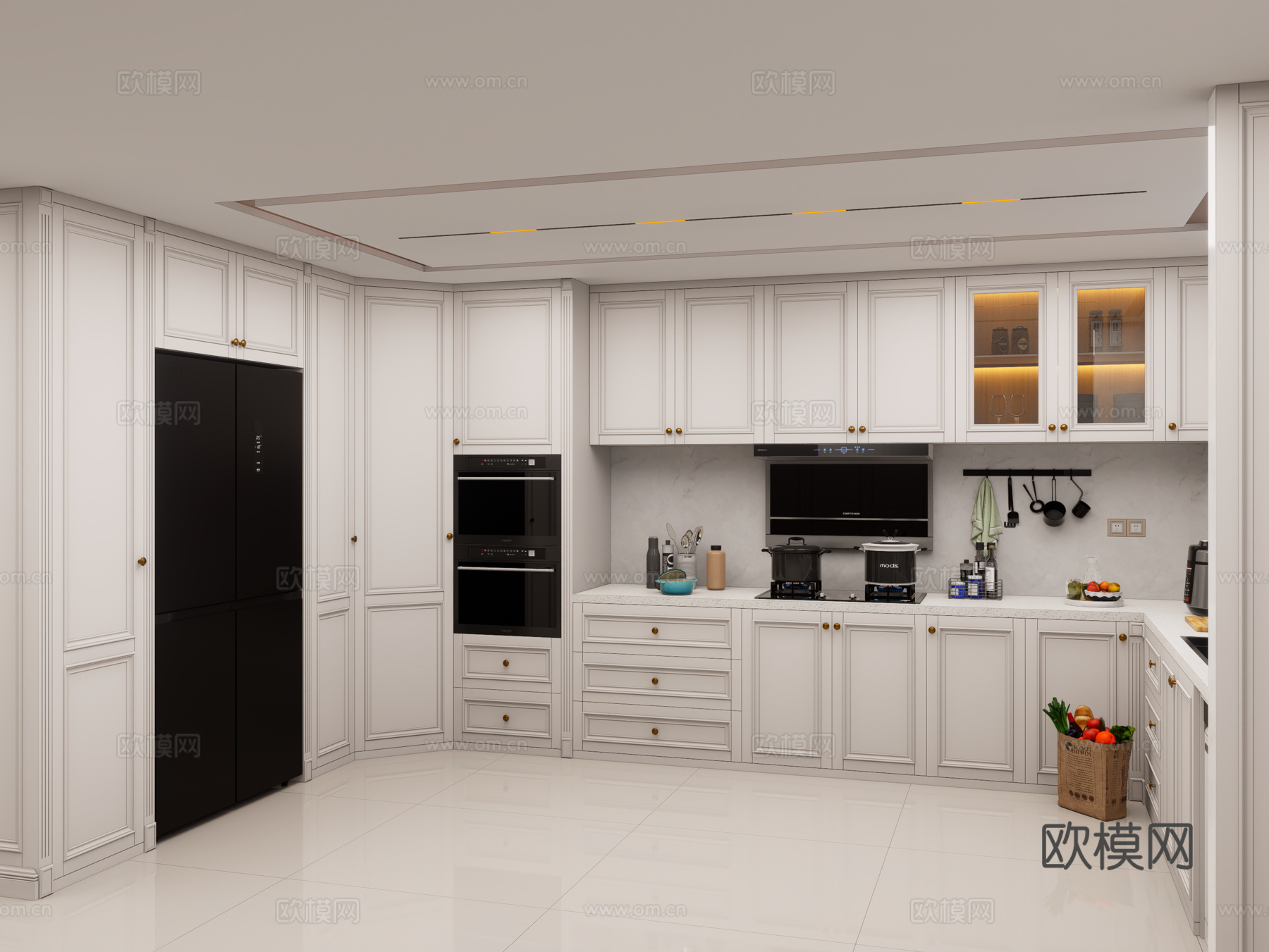 法式开放式厨房 美式U型厨房 橱柜 厨具  厨房用品 厨房su模型