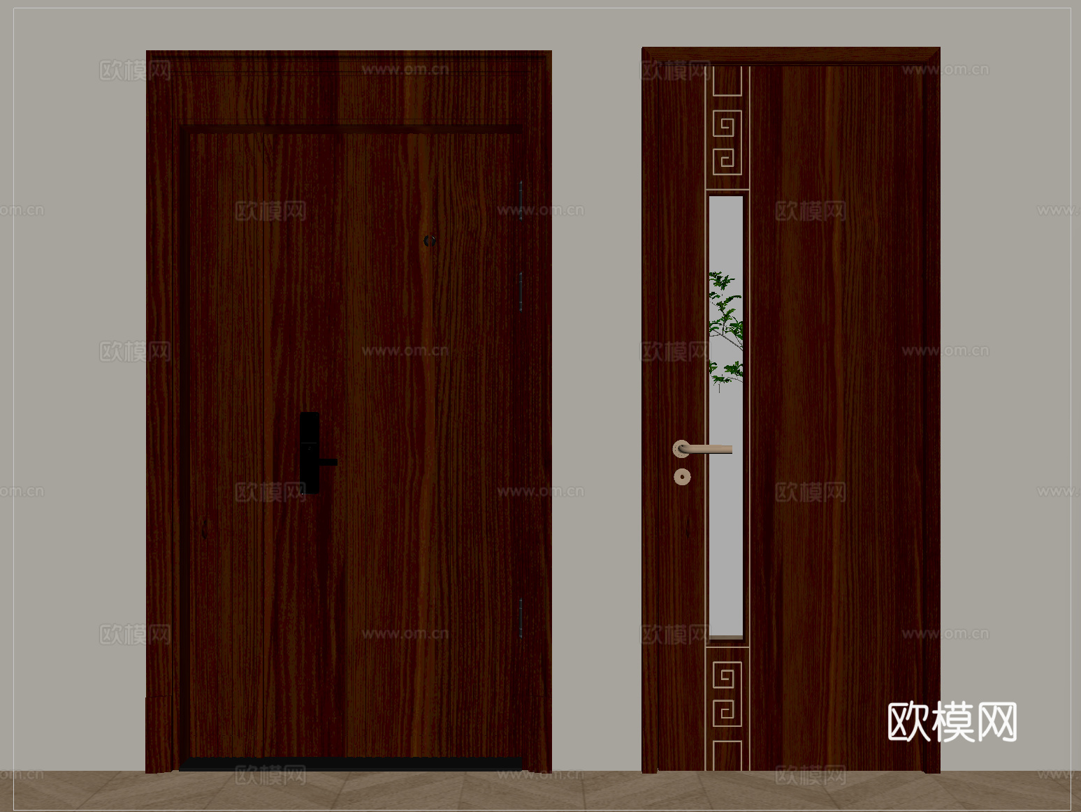 新中式单开门 子母门 卧室门 平开门 木门su模型
