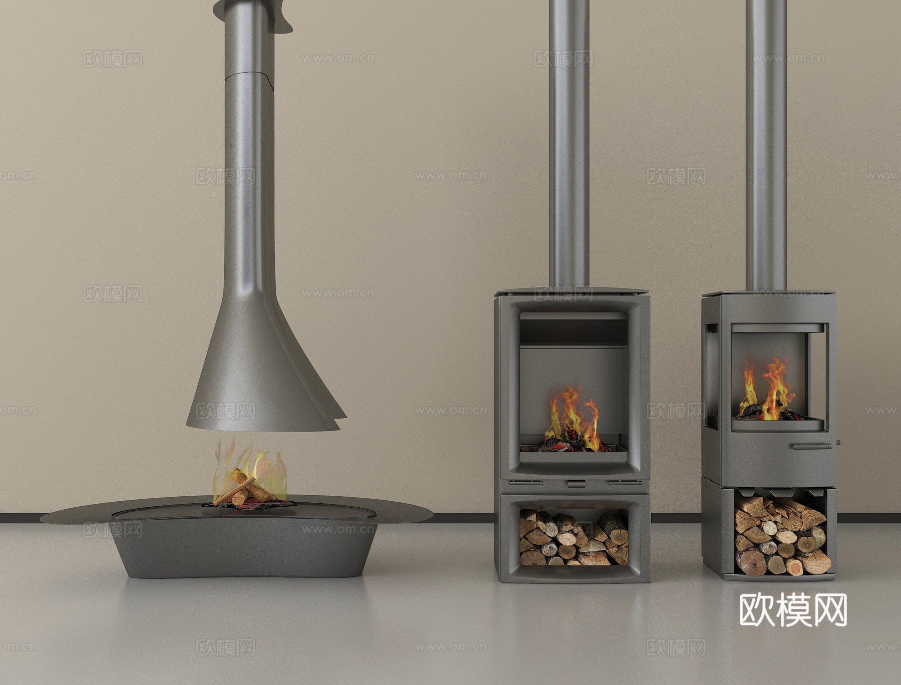 现代壁炉 电子壁炉 火炉 木柴su模型