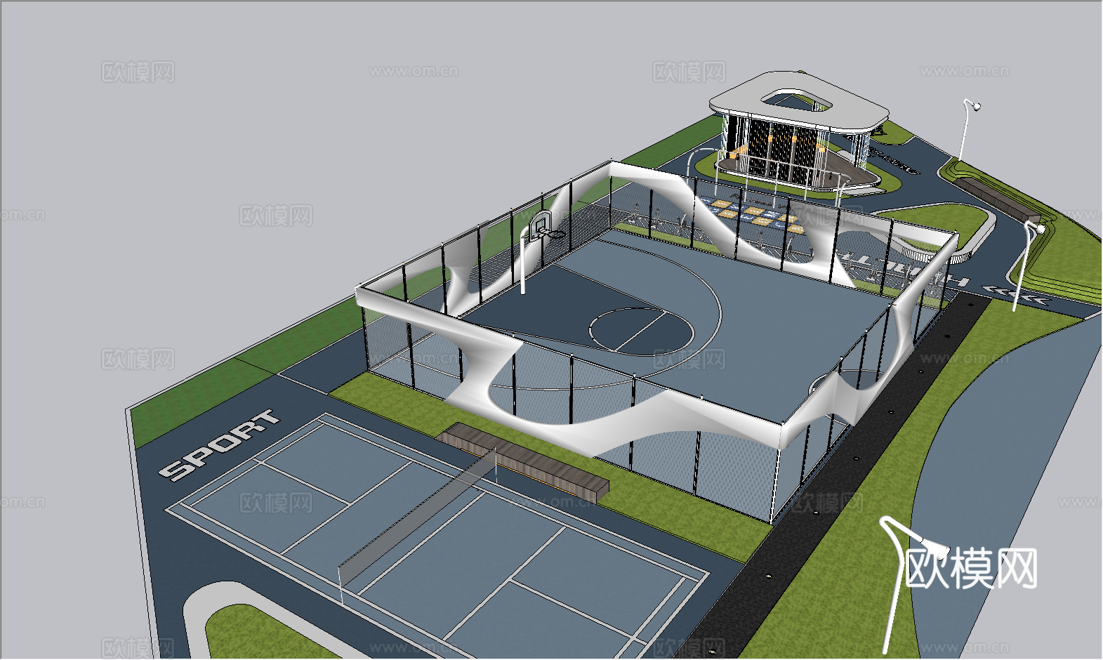 现代公园景观_运动公园su模型
