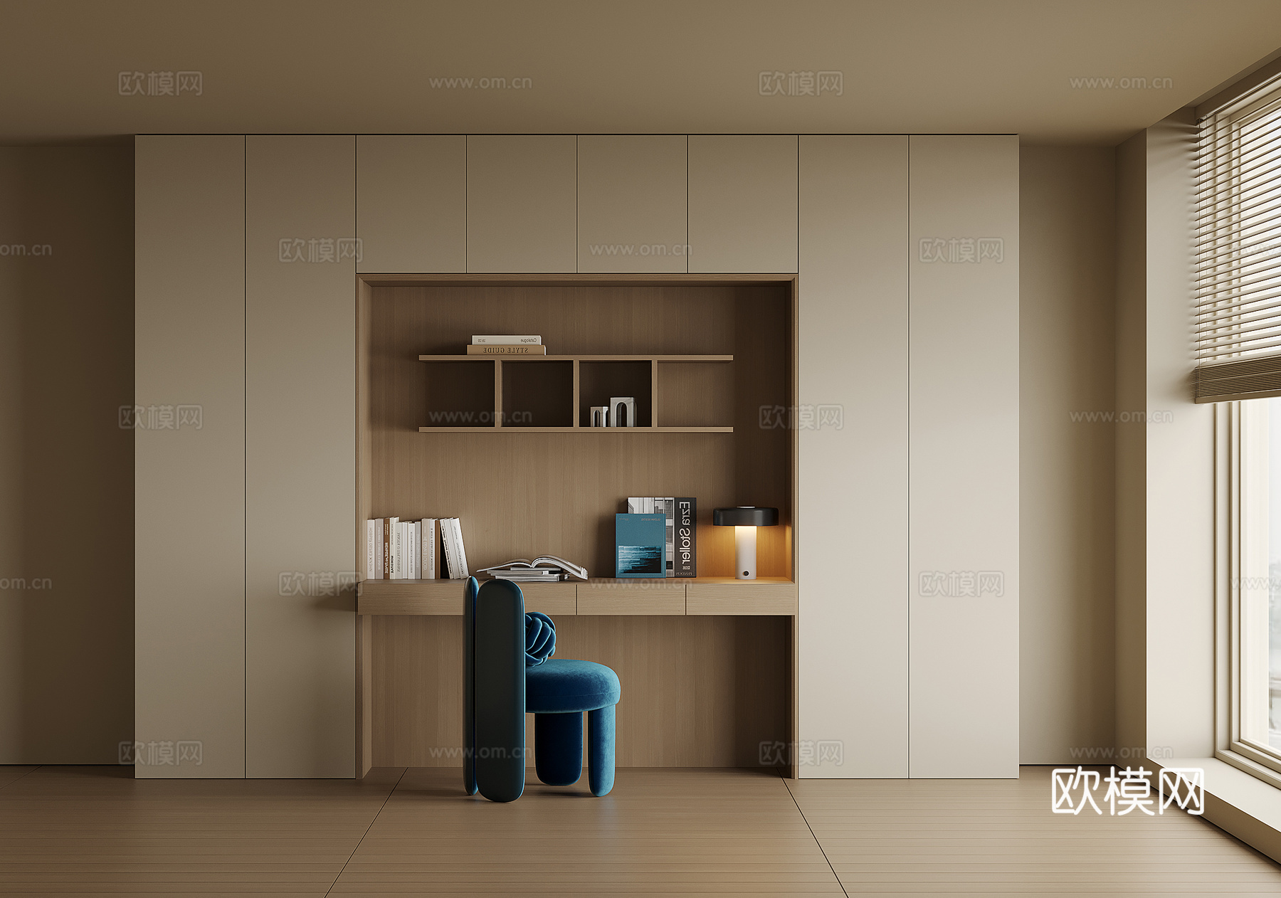 现代书桌一体柜su模型