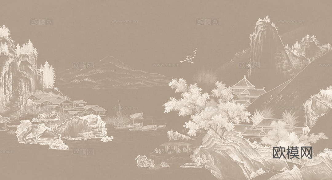 中式山水水墨画壁纸壁画装饰画下载