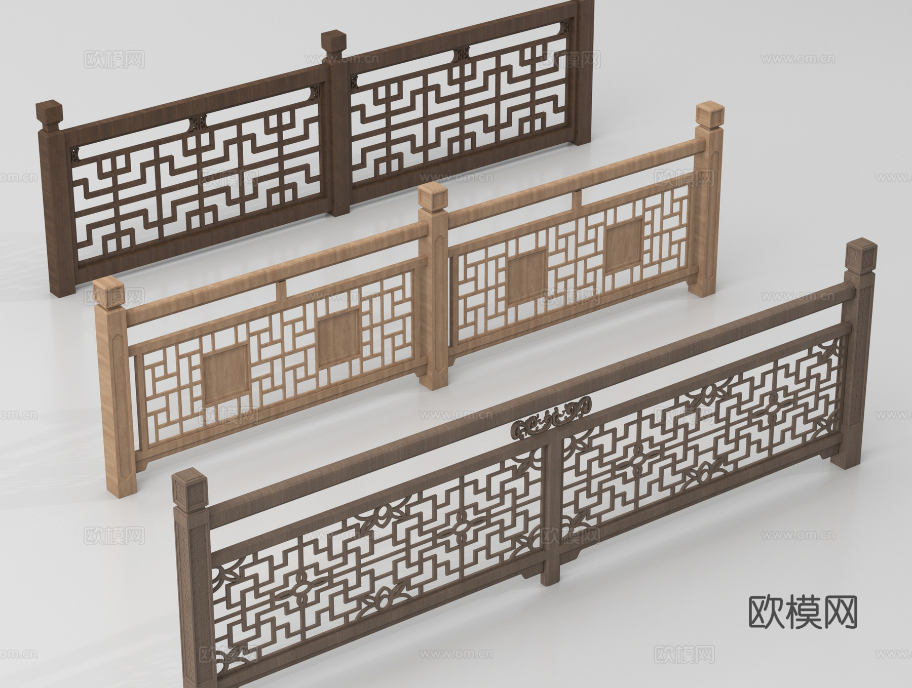 新中式栏杆护栏 栅栏围栏 实木围栏护栏su模型