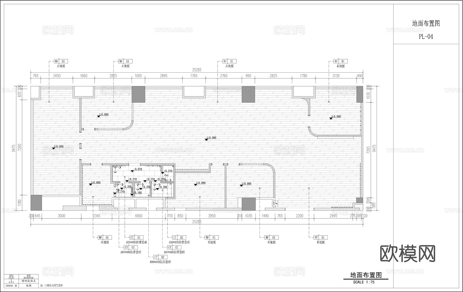 瑜伽室施工图，普拉提cad施工图