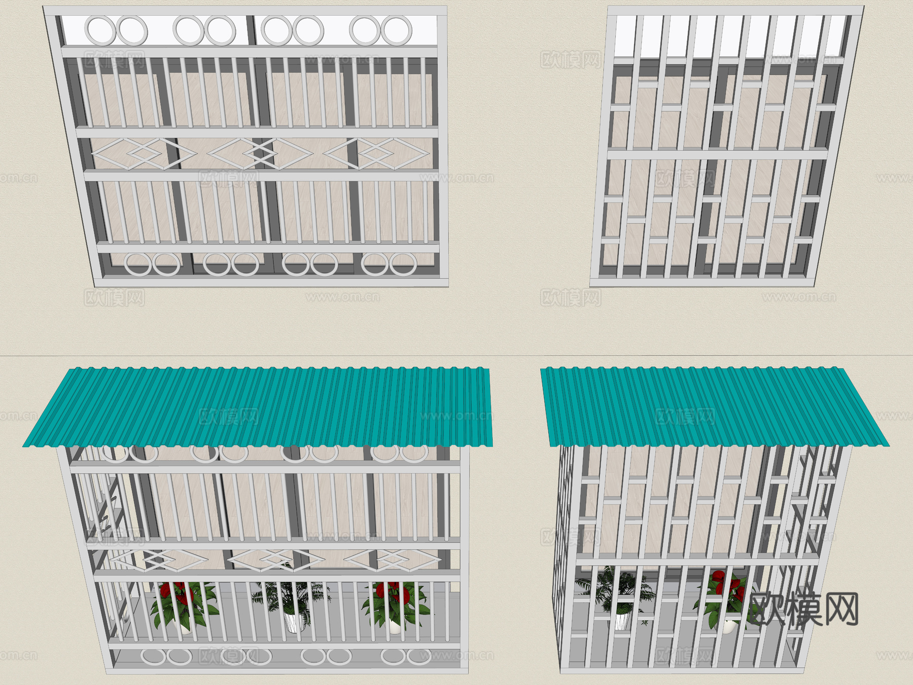 现代家居阳台防盗窗 不锈钢防盗窗 防盗围栏 防护窗 防盗网su模型