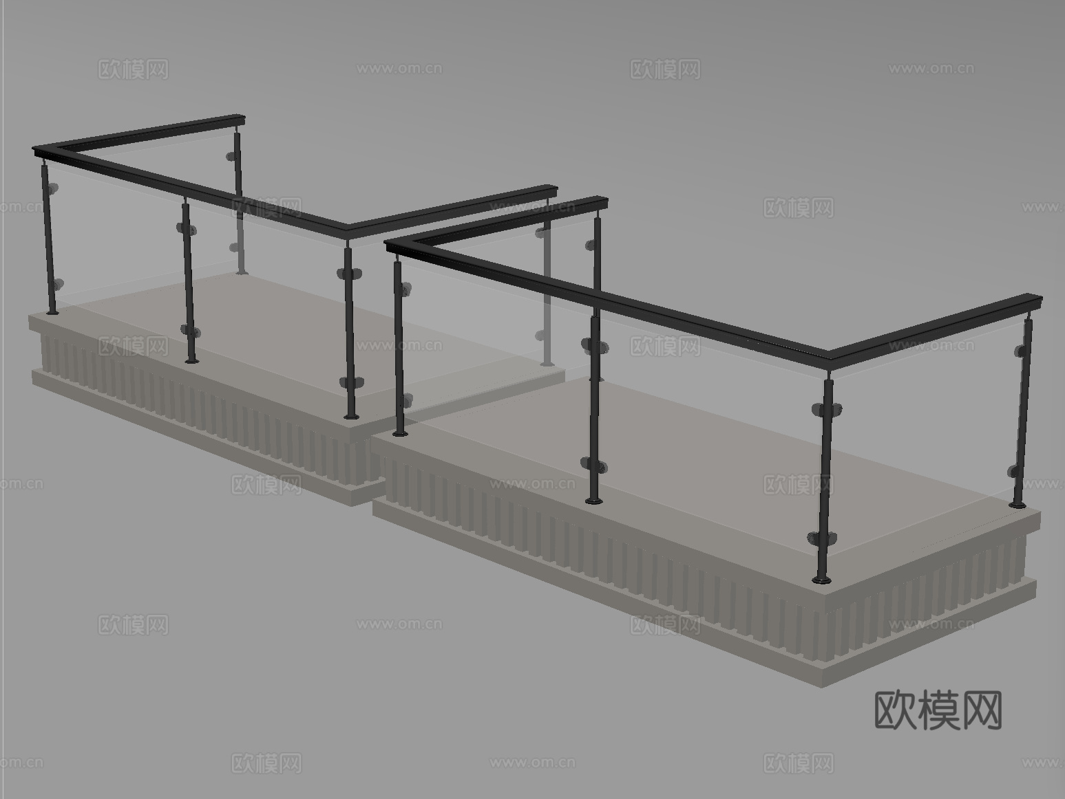 现代围栏护栏 阳台栏杆 玻璃栏杆su模型