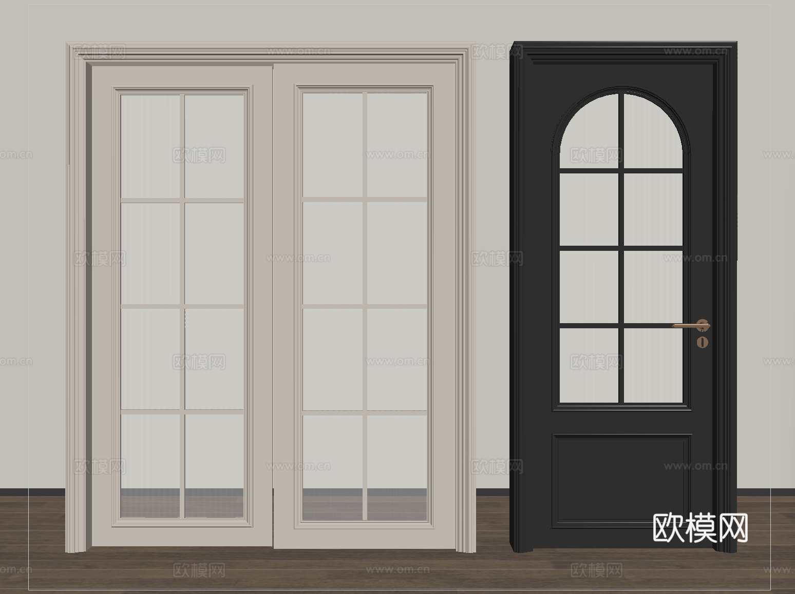 法式推拉门 平开门 玻璃门 卧室门 厨卫门su模型