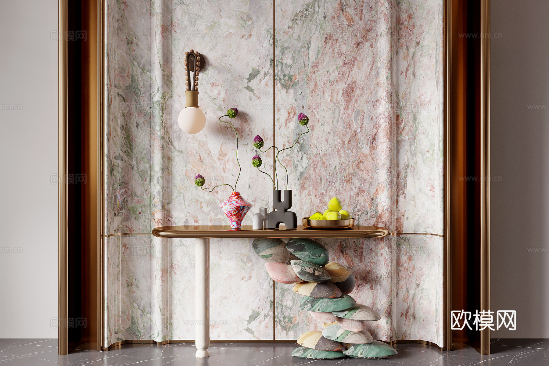 现代玄关柜 玄关背景 隔断 端景台 艺术装置 挂件 花瓶花艺su模型