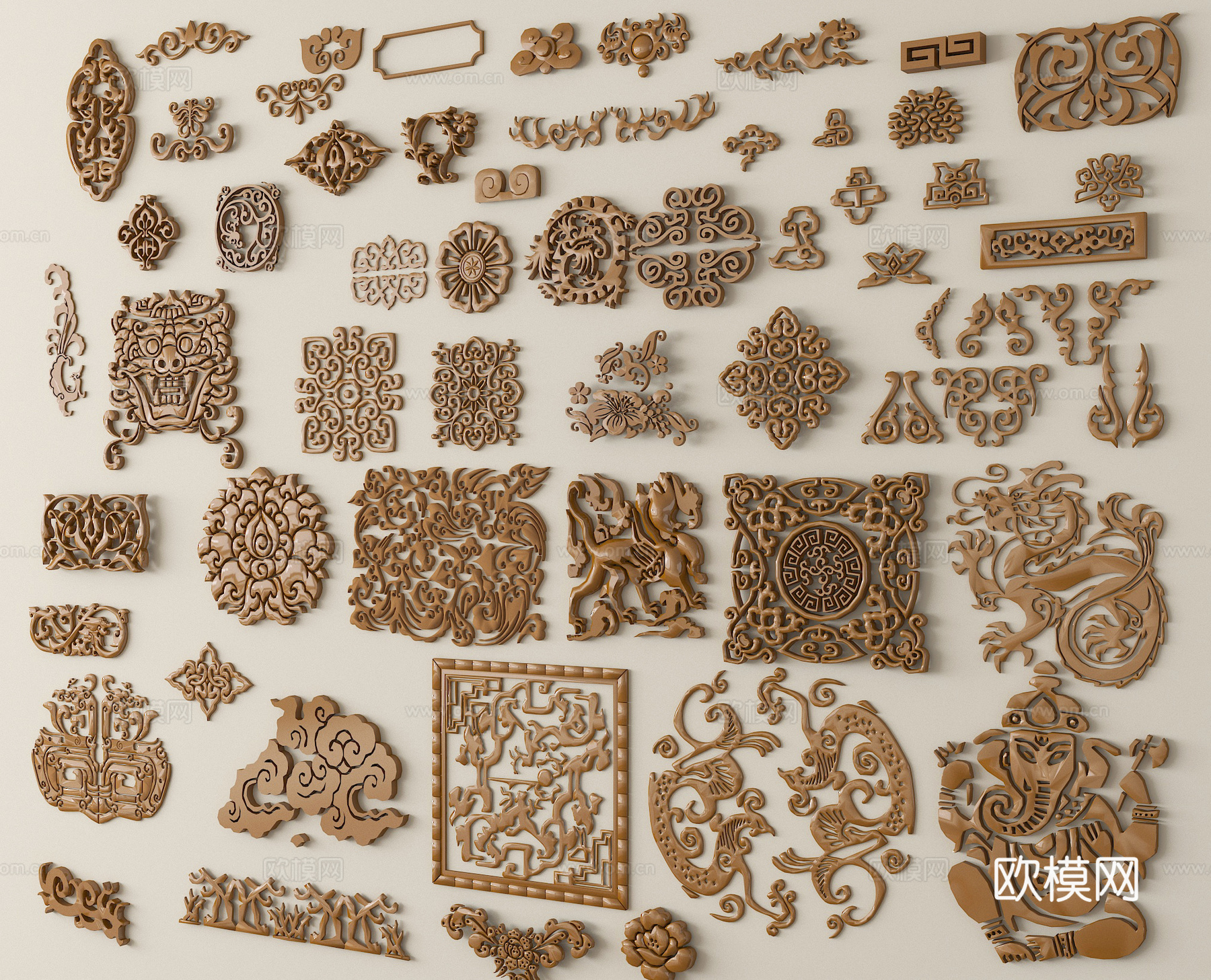 中式雕花 仿古雕花 浮雕雕花 镂空花纹su模型