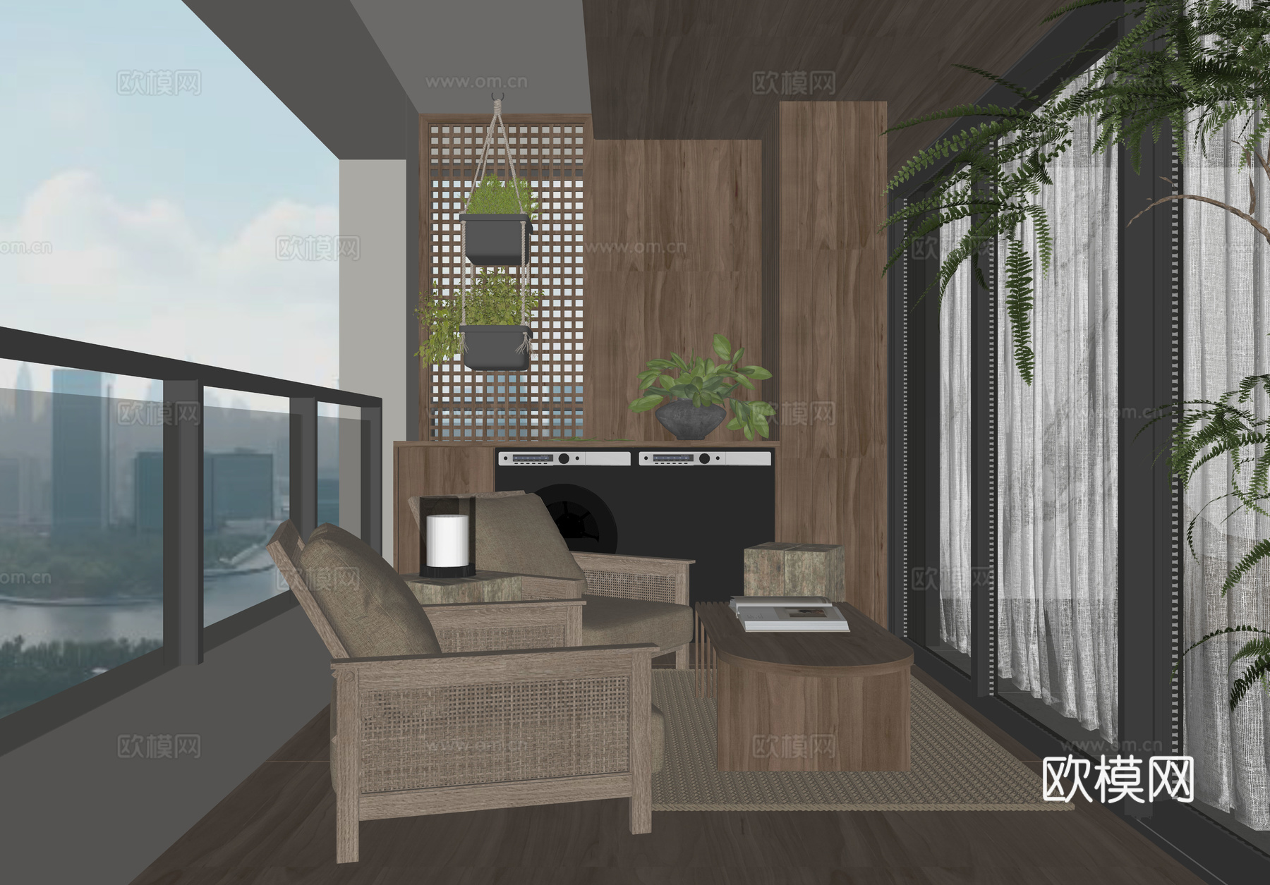 现代阳台花园su模型