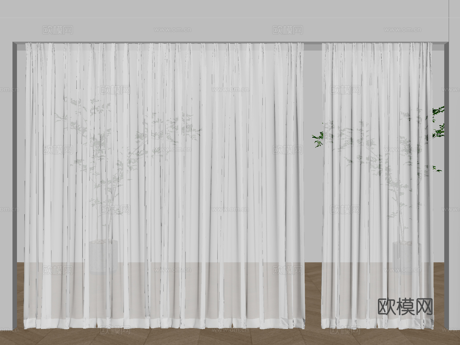 现代窗帘 纱帘su模型