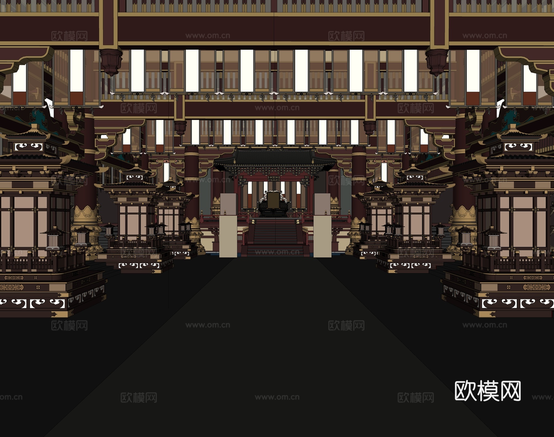 唐宋明清宫殿大堂 上朝大堂 中式新中式影视 古代皇宫大殿su模型