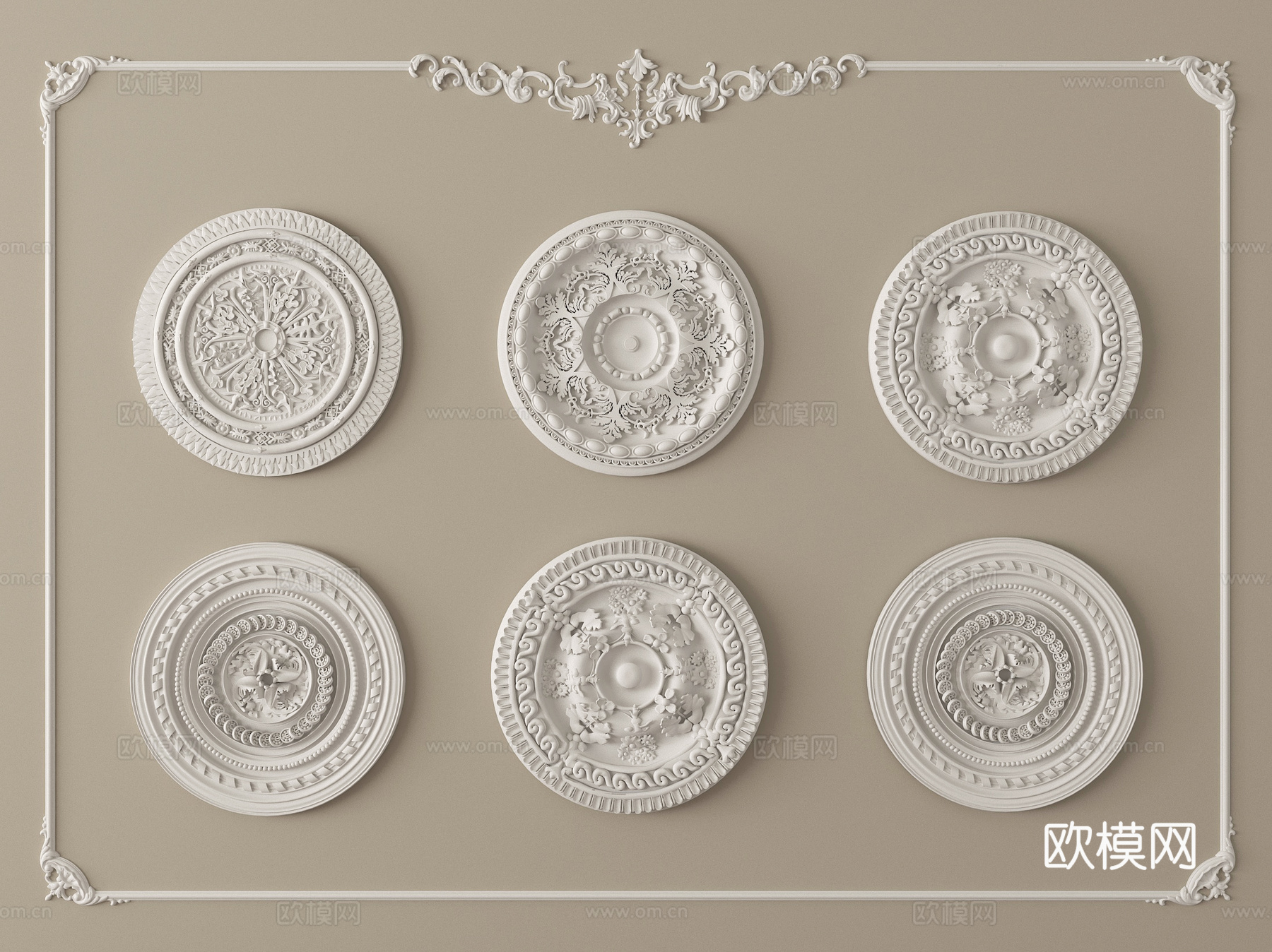 法式石膏线条 雕花 灯盘su模型
