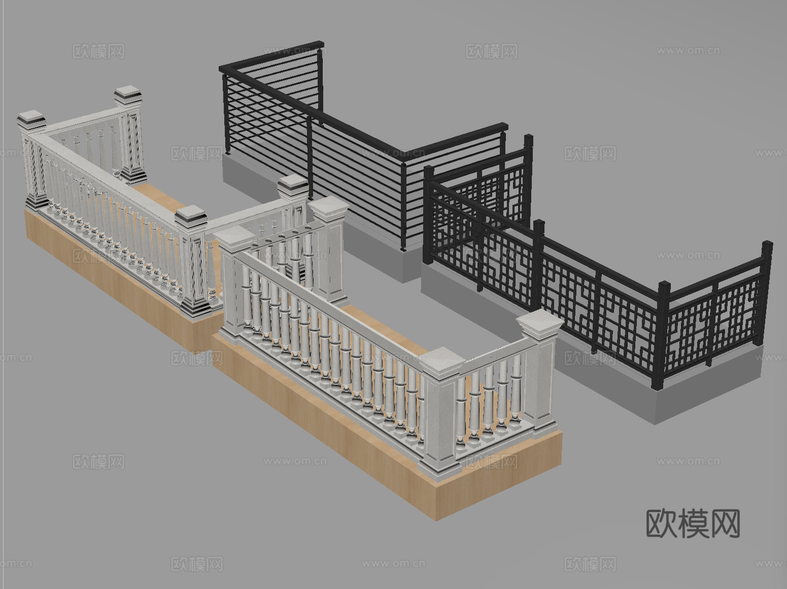 现代围栏护栏 阳台栏杆 铁艺栏杆su模型