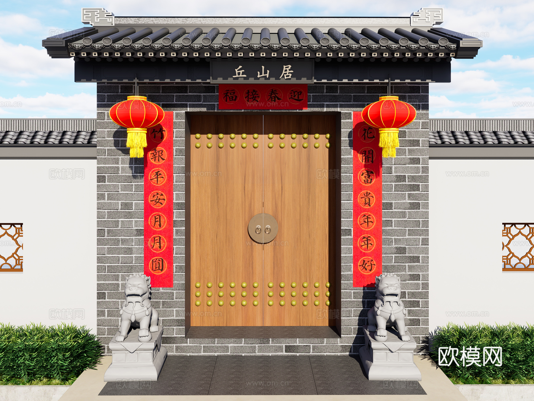 新中式庭院门 古建院门 四合院庭院门 中式入户门 乡村庭院门su模型