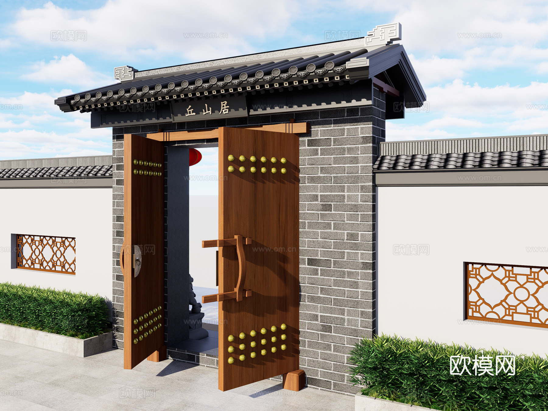 新中式庭院门 古建院门 四合院庭院门 中式入户门 乡村庭院门su模型